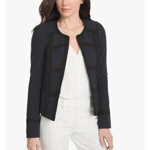 White House Black Market Blue Black Cotton Blend Embroidered Jacket Women's 8